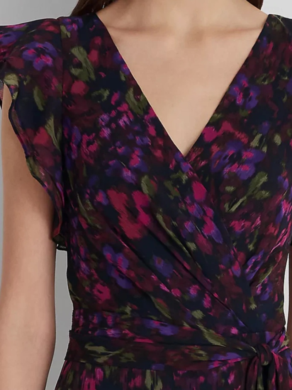 Ralph Lauren Georgette Dress Long Formal Ruffle Flutter Floral 6 - Picture 4 of 14